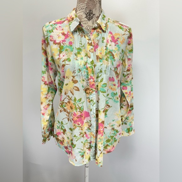 UNCOMMON THREADS J JILL Mint floral print long sleeve button down shirt size XS - Picture 9 of 14